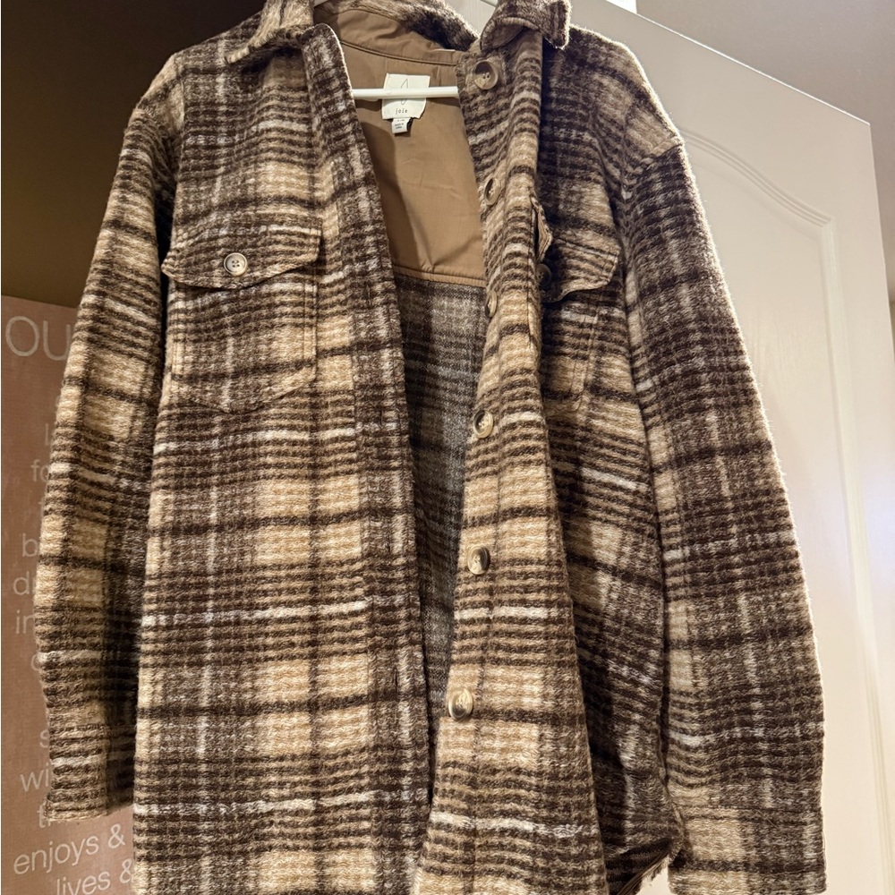 Joie Checkered Shirt Jacket in Brown and Cream